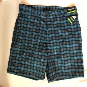 NWT Men’s Bolle golf shorts, black plaid, sz 36
